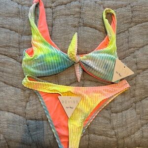 Dippin Daisy’s Rainbow tie dye ribbed bikini
